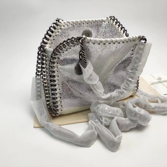 Stella McCartney Falabella Tiny Vegetarian Brushed-leather Shoulder Bag Silver - Picture 3 of 9